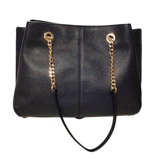 Michael Kors Teagan Large Pebbled Leather Shoulder Purse Bag Black Chain Strap - Picture 3 of 7